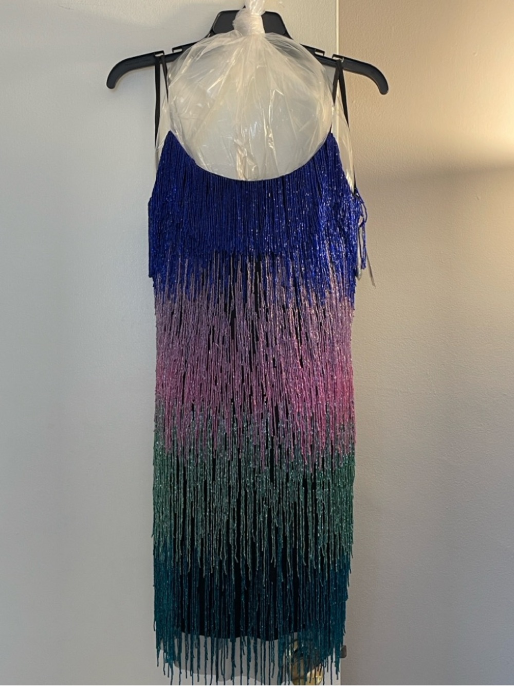 Ombre Fringe Mini Dress in Blue, Pink & Green - Picture 2 of 12
